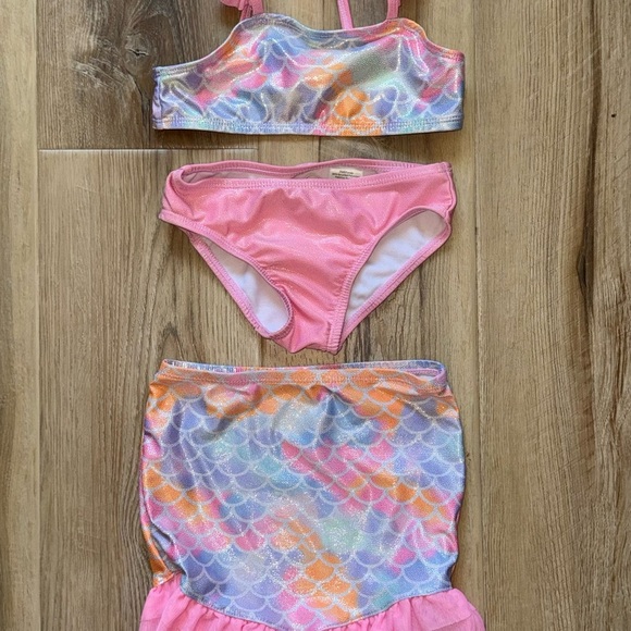 Wonder Nation Pink and Multicolor Kids Swim Bikini 3-pc Set - Picture 2 of 4